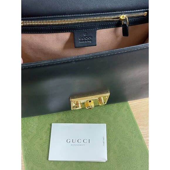 GUCCI Black Large Leather Padlock Chain Bag Shoulder Gold Lock Key Crossbody EUC - Picture 12 of 16